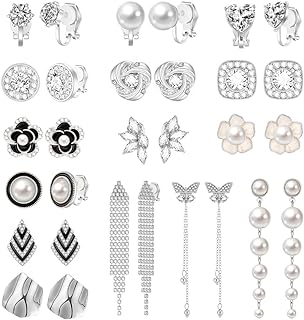 15 Pairs Gold/Silver Clip on Earrings for Women Teen Girls Non Pierced Earrings for Women Clip on Pearl Earrings Stud Dangle Earrings Prom Jewelry