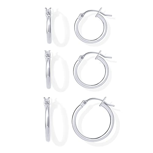 18K Gold 925 Sterling Silver Post Hoop Earrings for Women | Thin Small Gold Huggie Hoop Earrings | 3 Pairs Gold Hoop Earring Pack