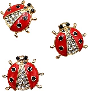 3-Pack Crystal Ladybug Brooch Pin with Alloy Metal and Pin Clasp