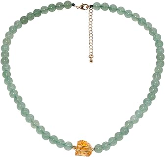 Jewever Green Aventurine/Raw Citrine Beaded Necklace Spiritual Healing Crystals Necklaces for Women Reiki Balance November Birthstone Jewelry Choker Gifts (16+2")