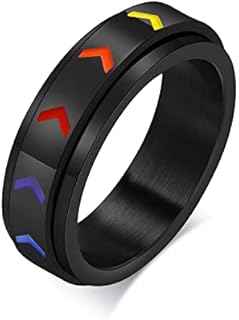 Pride and Equality Nanafast Stainless Steel Spinner Ring - Rainbow Design LGBTQ Accessory - Love is Love Statement Jewelry for Men and Women - Size 6