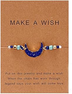 Crescent Moon Braided Strand Imitation Stone Resin Bracelet Adjustable Woven String Rope Cord Card Wrap Bangle Wristband for Women Girl Men Boy Teen Handmade Friendship Birthday Jewelry Gift