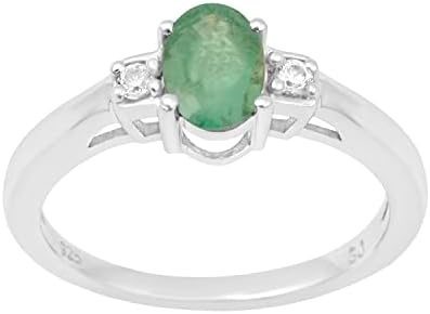 Natural Aquamarine, Emerald, Garnet Oval 7X5 MM 925 Sterling Silver Birthstone 3-Stone Proposal Ring Wedding Jewelry Women Ring Birthday Gift For Wife