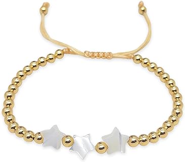 HIIXHC Women's Adjustable Gold Beaded Bracelet with Braided Bead Chain - Stainless Steel, No Gemstone or Clasp Design, Ideal Boho Jewelry Gift
