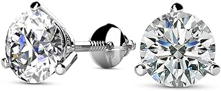 Platinum Metal Martini Diamond Stud Earrings with Screw Back for Women, Round Brilliant Solitaire Design, I-J Color, I1 Clarity