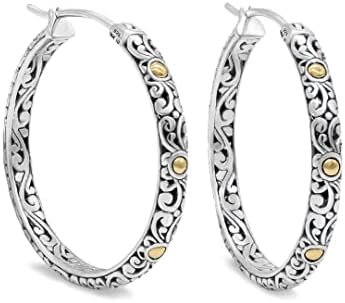 Sterling Silver 925 with 18K Gold Accents Bali Hoop/Drop/Stud Earrings