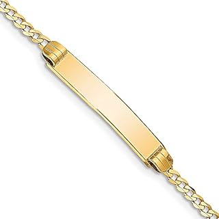 Unisex Jewels By Lux Polished Engravable 14K Yellow Gold ID Bracelet with Lobster Claw Clasp and Comfortable Curb Chain Design, 7 inches Long