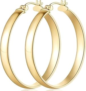 Hoop Earrings 14K Gold Hoop Earrings for Women Big Hoop Earrings Gold Jewelry 14K Gold Earrings for Women Timeless Feminine Elegance Hypoallergenic Earrings, 35mm（gold)