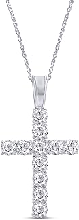 SAVEARTH DIAMONDS 1 Carat Round Cut Lab Created Moissanite Diamond Cross Pendant Necklace In 14k Gold Plated 925 Sterling Silver With 18" Chain (VVS1 Clarity, 1.00 Cttw), Mother's Day Gift For Her