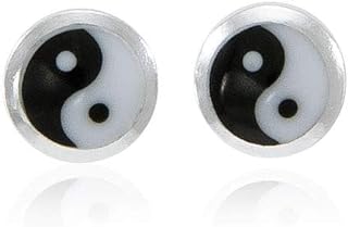 Sterling Silver Yin Yang Tao Balance Stud Earrings with Friction-nut Back Finding for Elegant Accessory Lovers
