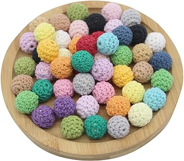 50pcs Wooden Crochet Beads 16mm, Assorted Color Wooden Crochet Covered Beads, Cotton Beads Wood Knitting Ball, for Jewelry Making DIY Necklace Bracelet Crafts (20mm New)