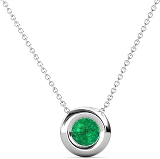 Round Emerald 1/2 ct Donut Bezel Set Womens Solitaire Pendant Necklace Included 16 Inches 14K Gold Chain
