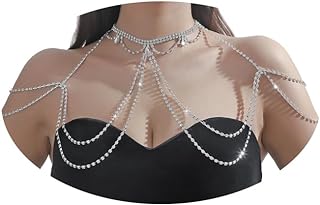 Women's Alloy Rhinestone Shoulder Body Chain with Crystal Back and Multi-layer Tassel Design - Perfect for Weddings, Parties and Beach Outfits