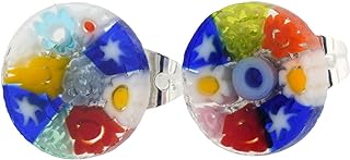 Authentic Italian Murano Glass Crystal Stud Earrings with Push Back Mechanism in Vibrant Millefiori Flower Design