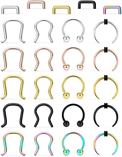 Lcolyoli 25Pcs Septum Piercing Jewelry 316L Surgical Steel 3/8"(10mm) U-Shaped Horseshoe Nose Hoop Ring Septum Piercing Hanger Retainer for Women Men 16g 14g