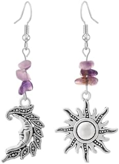 Sacina Sun and Moon Star Dangle Earrings with French Wire, Celestial Goth Jewelry for Women, Zinc Alloy and Stainless Steel - Unique Symbolic Design