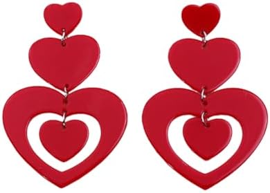 Red Heart Dangle Earrings with Push Back for Women - Acrylic Zinc Heart-Shaped Design, Perfect for Valentine's, Mother's Day Gifts