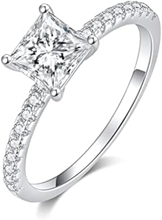 SecreTalk 925 Sterling Silver 1CT Princess Cut Moissanite Engagement Ring, D Color VVS - Perfect Diamond Promise Wedding Band for Women with Certificate of Authenticity