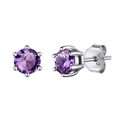 925 Sterling Silver Sparkling Heart/Round/Princess Cut Birthstone Stud Earrings for Women Birthday Jewelry (with Gift Box)