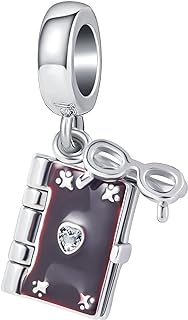 YSAHan 2023 Graduation Girl Reading Book Charm Bead with Copper Chain and Base Rhinestone for Pandora Bracelet Necklace