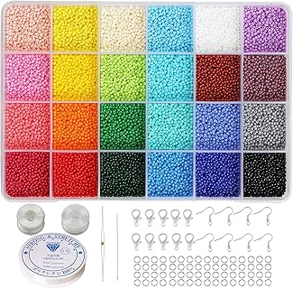 Bala&Fillic Perles de rocaille en verre pour enfants et adultes, 2mm, kit complet avec outil de perlage, 24 couleurs opaques, idéal pour bijoux, accessoires et artisanat DIY