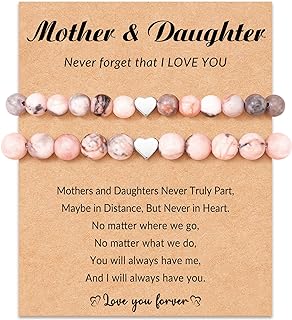 Lobster Claw Clasp Mother-Daughter Pink Zebra Stone Bracelets on Cord and Bead Chain for Mothers and Granddaughters