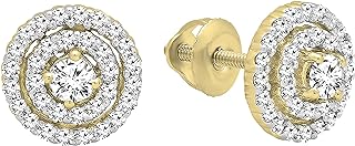 Dazzlingrock Collection Round White Diamond Circle Double Halo Screwback Stud Earrings for Ladies | 10K Gold