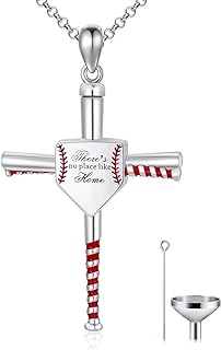 925 Sterling Silver Baseball Themed Urn Pendant Necklace with O Chain - Memorial Keepsake Jewelry for Ashes