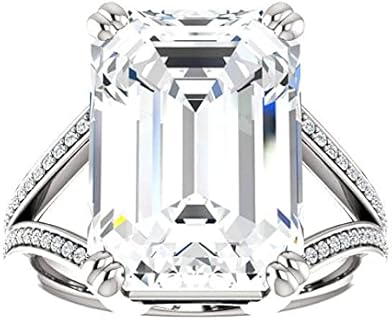 Nitya Jewels 8 CT Emerald Cut Moissanite Diamond Engagement Ring Handmade Diamond Set Solitaire Wedding Ring Bridal Her Women Ring For Gift