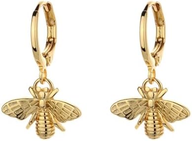14k Gold-Plated Bee Hoop Earrings with Hinged Closure for Women and Girls, Brass Material with Elegant Cluster Design