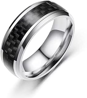 Mens Wedding Band 6mm Stainless Steel Carbon Fiber Inlay Wedding Rings For Men and Women Gift Polished Finish Comfort Fit Size 6-10.5