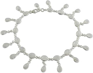 NOVICA Artisan Handmade Rainbow Moonstone Anklet Fair Trade .925 Sterling Silver Clear Link India Bohemian 'Moon Dancer'