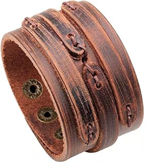 TURTLEDOVE Mens Leather Bracelet Cuff - Vintage Wristband with Wide Belt, Gifts for Brother, Dad, Boyfriend or Husband