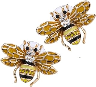 Gold-Plated-Brass Bee Stud Earrings with Sparkling Crystals, Push Back Design for Women and Teen Girls - Honey Bee Shape