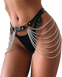 Twinklede Punk Leather Belly Waist Chain Belt Silver Layered Body Chains Festival Rave Body Chain Jewelry for Women and Girls