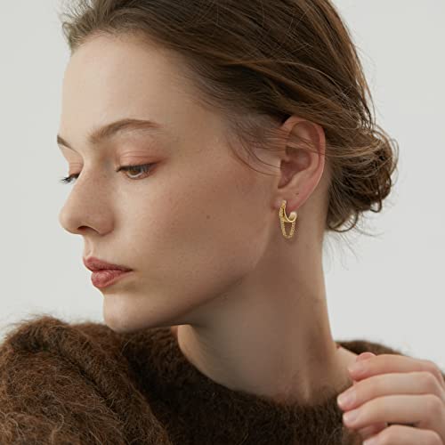 925 Sterling Silver Small Huggie Hoop Earrings for Women Trendy 14K Gold Plated Chain Hoop Flower Dangle Drop Earrings