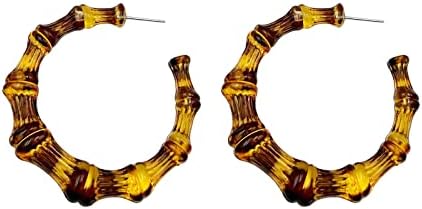 Acrylic Bamboo Earrings for Women,80s 90s Large Bamboo Hoop Earring Leopard Bamboo Hoops Earrings 55mm 75mm Bamboo Chunky Hoops Exaggerated Hip-hop Statement Resin Bamboo Jewelry