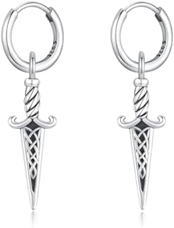 Unisex Sterling Silver Sword Dangle Earrings with Celtic Knot Design, Lever Back Finding - Unique Irish Gift for Men and Women