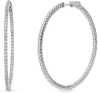 2 inch BERRICLE Sterling Silver Cubic Zirconia Snap Back Hoop Earrings for Women, Inside-Out Design