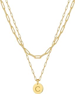 Custom 18K Gold-Plated Layered Initial Birth Flower Pendant Choker Necklace with Elongated Chain for Women