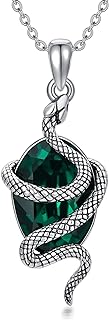 Snake Necklace Sterling Silver Snake Necklace with Green Crystal Vintage Serpent Necklace Gift for Women Girl