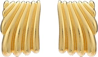 Gold Statement Earrings for Women Trendy Chunky Gold Square Earrings Textured Stud Earrings for Women Lightweight Big Shell Wings Drop Earrings for Her