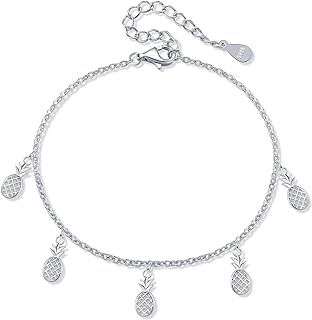 Playful Pineapple Anklet in Sterling Silver with Cable Chain for Women - Perfect Summer Accessory with Tropical Vibes