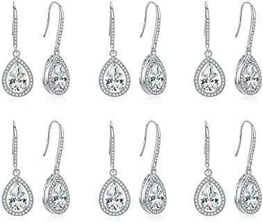 DHQH 4/6 Pairs Bridesmaids Proposal Gift Bridesmaids Earrings Classic Cubic Zirconia Teardrop Dangle Earrings for Women Girls I Couldn’t Tie a Knot Without You Wedding Jewelry Gifts