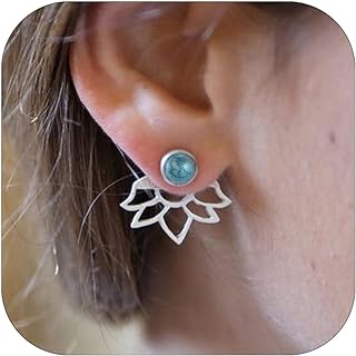 Lotus Earrings for Women Lotus Flower Earrings Turquoise Stud Earrings Boho Bead Earrings Vintage Lotus Stud Earrings Gold Silver Lotus Jacket Earrings for Party Prom Gift's for Girlfriend
