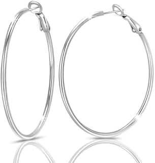 Thin Big Hoop Earrings for Women 14k Gold Plated 925 Sterling Silver Extra Large Hoops Earring for Womens Girls Lightweight Medium Titanium Steel Circle Hoops Earrings for Hypoallergenic Gifts