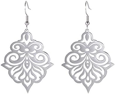 TEAMER Vintage Filigree Flower Earrings Stainless Steel Dangle Drop Flower Earrings Elegant Jewelry for Women