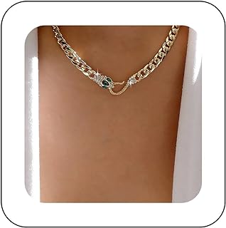 Boho Rhinestone Snake Choker Necklace Green Emerald Snake Necklace Choker Vintage Crystal Snake Serpent Necklace Punk Cz Snake Animal Necklace Jewelry for Women and Girls