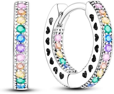 Lever-Back Rainbow Hoop Earrings in 925 Sterling Silver with Cubic Zirconia for Women and Girls with Elegant Hoop Design