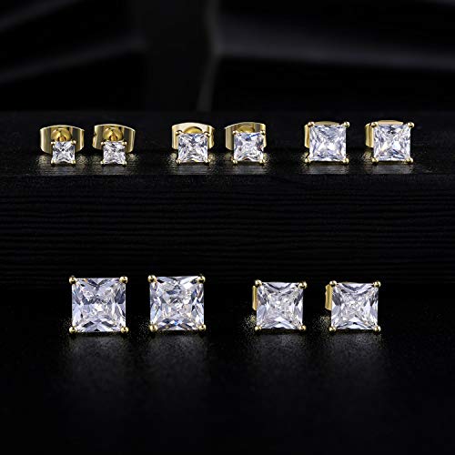 18K White Gold/Yellow Gold/Rose Gold Plated Princess Cut Square Clear Cubic Zirconia Stud Earring Pack of 5 Pairs
